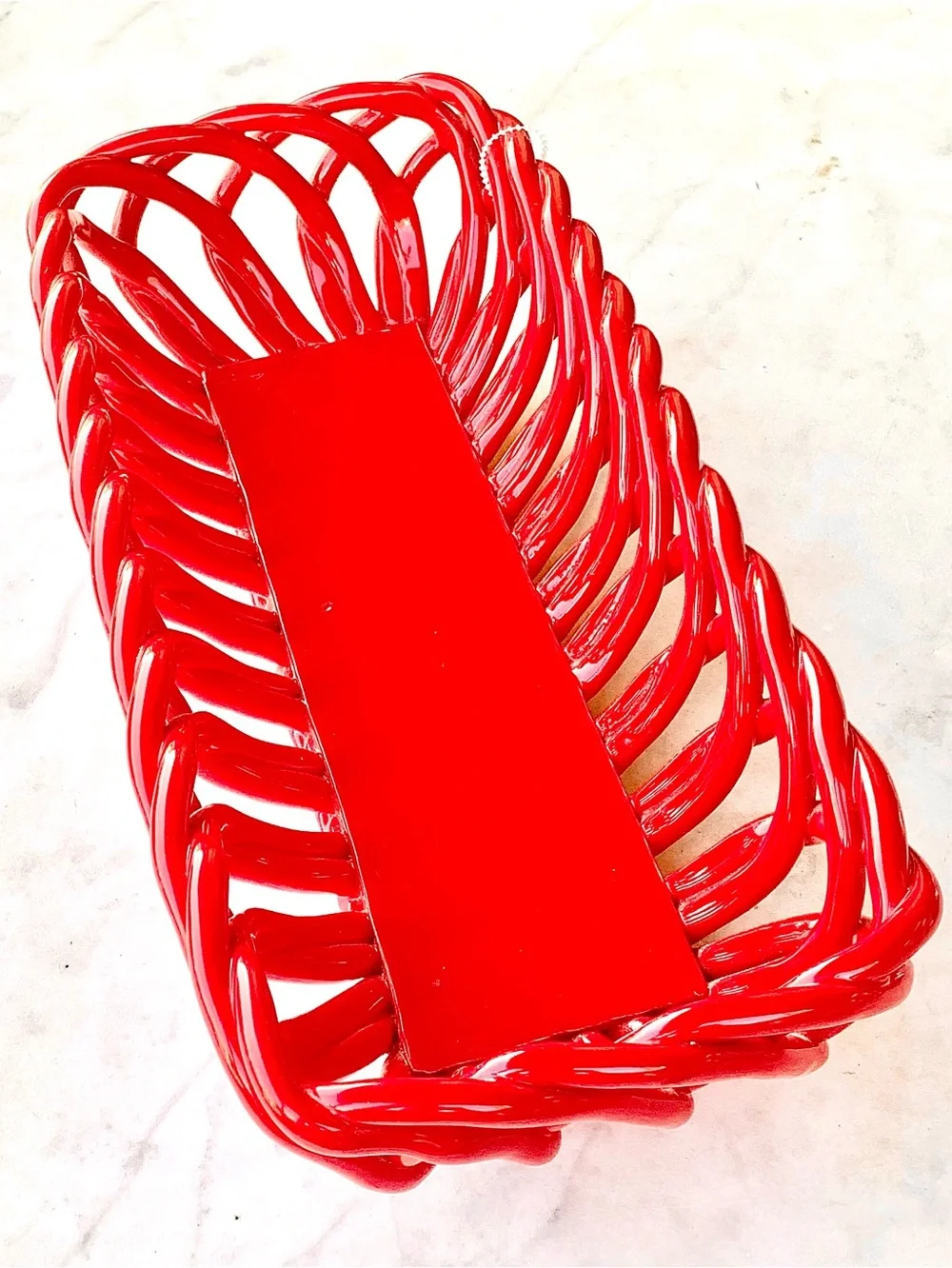 THE PIONEER WOMAN RED LATICE Woven GLAZED STONEWARE BREAD BASKET 14 IN